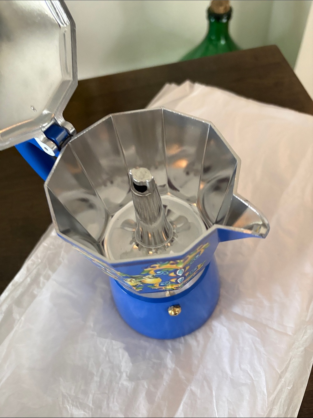 Brandani Italian Style Espresso/coffee/Moka Pot 6 Cup Blue Carpet Design - Picture 9 of 10